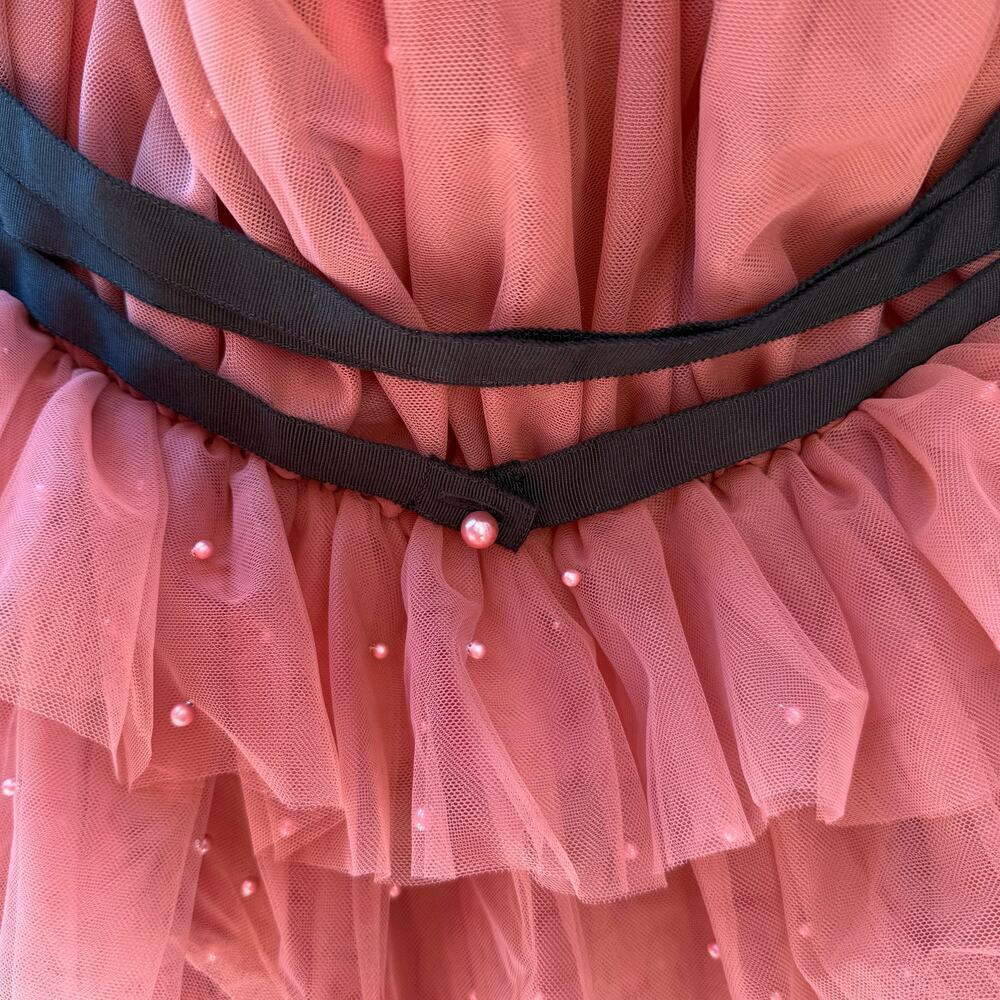 NEW – Maeve Anthropologie Strapless Tiered Tulle Mini Dress Pink Beaded Size 6 - Picture 5 of 7